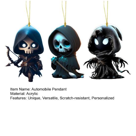 Cloak Skeleton Man Pendant 2D Flat Acrylic Bag Charm Car Rearview Mirror Ornament Halloween Christmas Tree Decoration