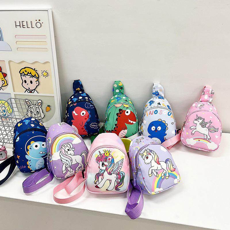 Kids' Rainbow Unicorn & Dinosaur Print Crossbody Bag for Outings