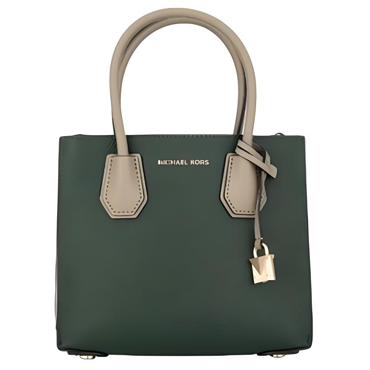 Michael Kors MK Mercer Lock Accordion Letter Logo Color Block Commuter Faux Leather Crossbody Handbag Medium Women Handbag Green 30H8GM9M8T-347