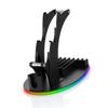 4 in 1 Desktop Controller Holder with RGB Light Game Controller Stand Headphone Hanger Media Remote Game Discs Storage