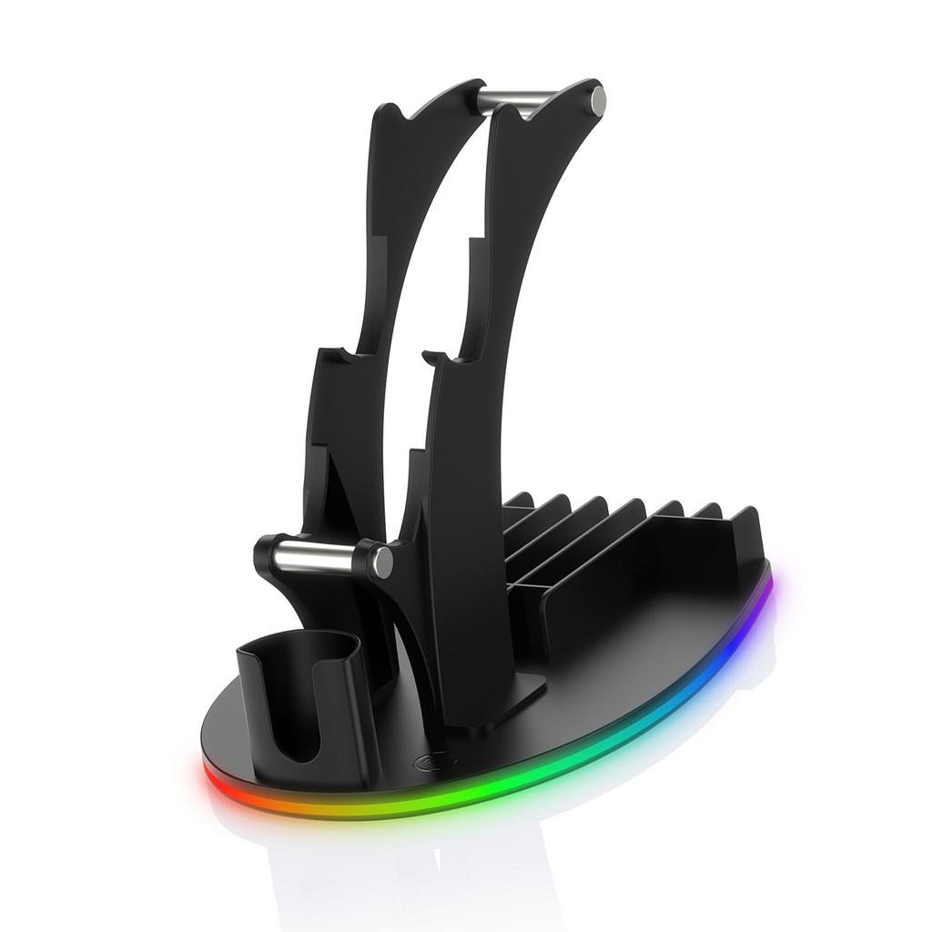 4 in 1 Desktop Controller Holder with RGB Light Game Controller Stand Headphone Hanger Media Remote Game Discs Storage