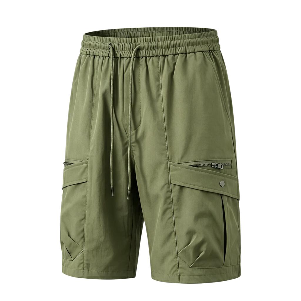 Men's Casual Cargo Shorts Drawstring Elastic Waist Multi-Pocket Shorts Summer Outdoor Hiking Work Shorts