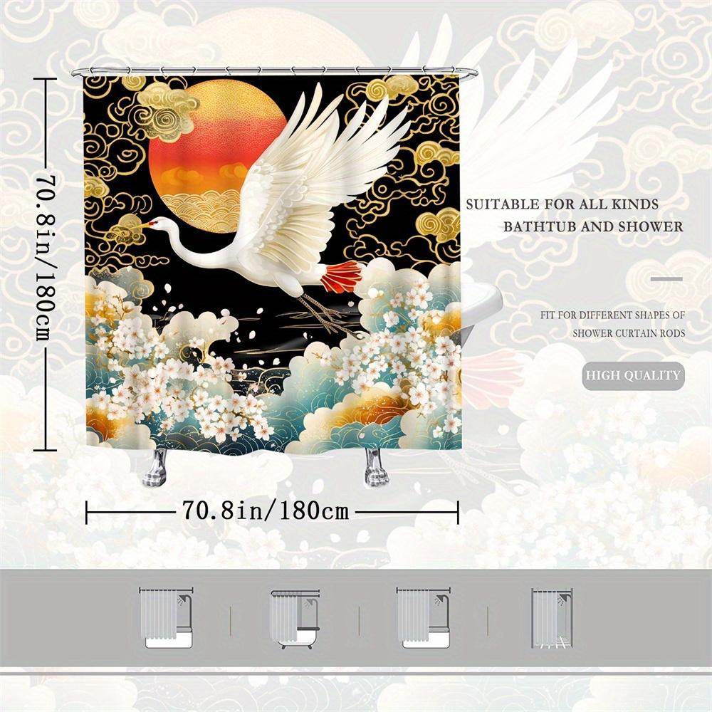 1Pc Japanese Art Inspired Polyester Shower Curtain, Vibrant Sunset Stylized Waves, Washable, 12 Hooks, 70*70 Inches