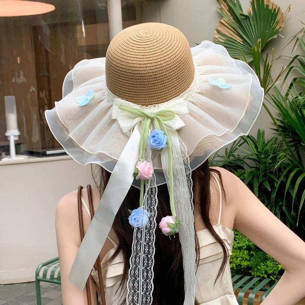 Lafite French big-brimmed beach hat seaside vacation sunscreen hat new hollow design sunshade straw hat women