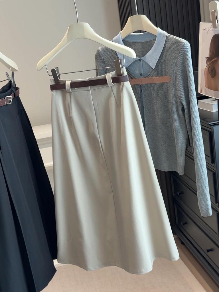 Korean Style Women's High Waist Pleated A-line Skirt for Spring/Summer