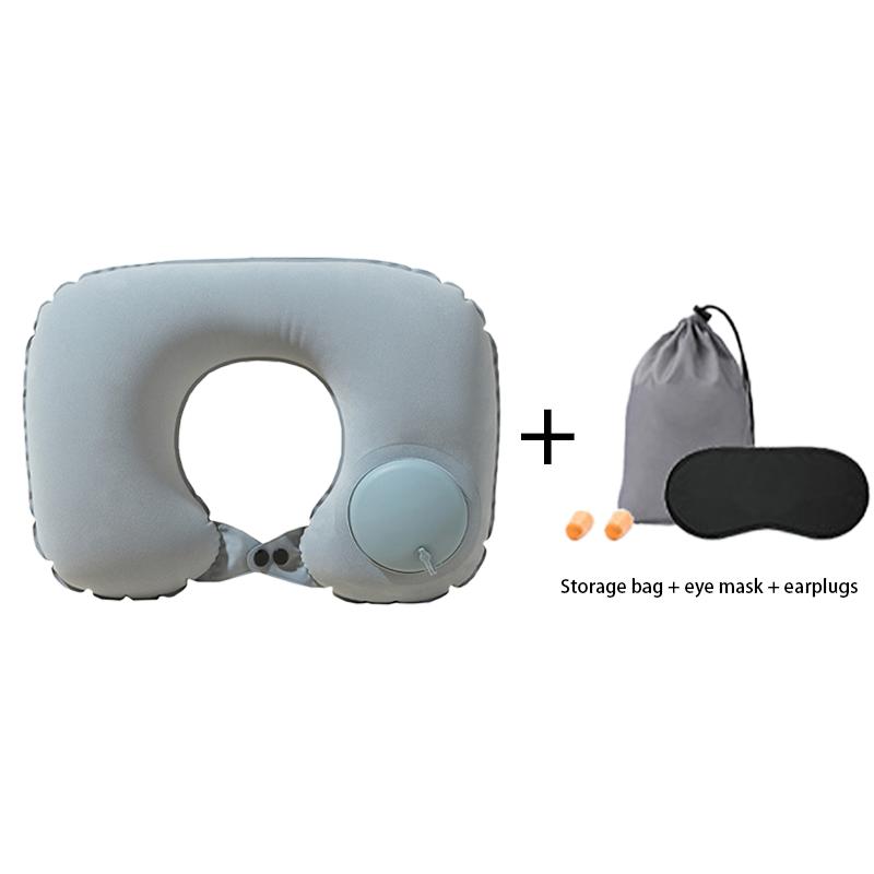 

Outdoor Inflatable U Shape Neck Pillow Travel Airplane Car Camping Cervical Support Press Portable Comfort Long Trip Pillow светло-серый