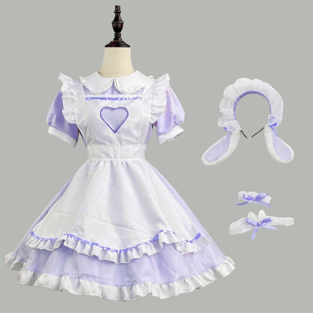 Super Cute Lolita Bunny Girl Maid Heart Hollow-out Cosplay Costume (Plus Size)