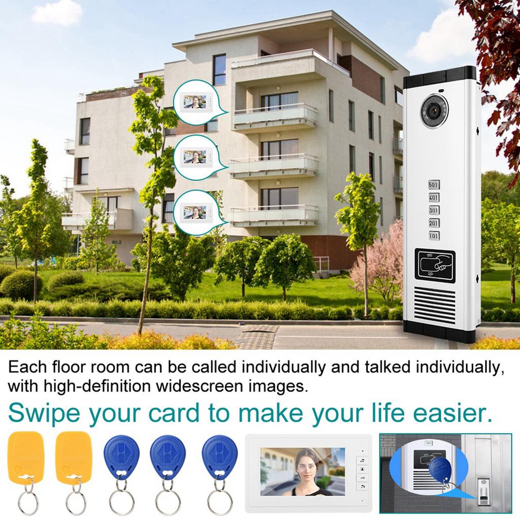 7 Inch HD IR Video Intercom Doorbell One Camera with Five Monitor