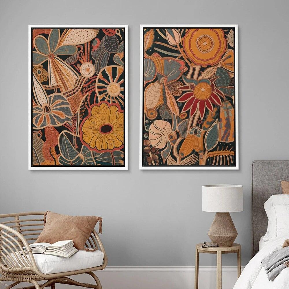 Bouquet di Fiori Astratti Stampa Floreale Botanica Poster Stile Moderno di Metà Secolo Pittura su Tela Boho Arte da Parete Immagine Decorazione per la Casa Senza Cornice