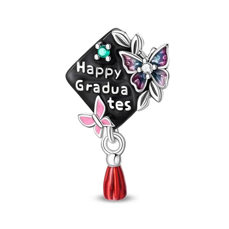 New Copper Graduation Season Charms Beads Mortarboard Happy Graduation Pendants Fit Bracelet Diy Fine Jewelry Gift