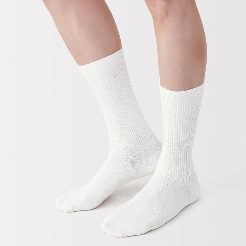 MUJI Ribbed Right Angle Sizes Men's Socks, Shape, Non-Slip, DAE20A5A, Off-White, 25-27cm