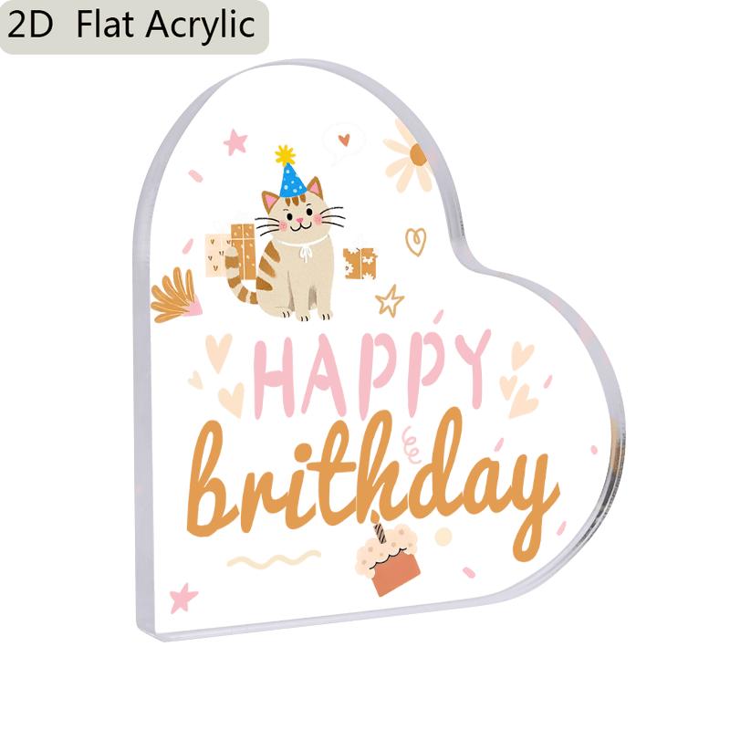 

1pc Happy Birthday Acrylic Gift Decor Sign - Whimsical Cat with Party Hat, Hearts, Stars & Gifts Design, No Electricity Needed, Perfect for Home 10*10cm