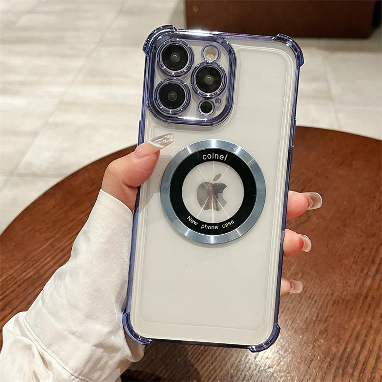 Four Corner Anti-fall Plating Suitable for Apple 16PRO Double-ring Magnetic Suction Mobile Phone Case Iphone12/14 Simple Protective Case