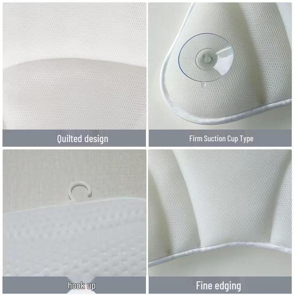 Machine Washable 4D Mesh Bathtub Pillow with Suction Cups