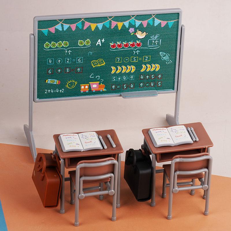 1 Set Mini School Desk Chalkboard Chair Schoolbags Model For Doll House School Furniture Decor Dollhouse Classroom Accessories