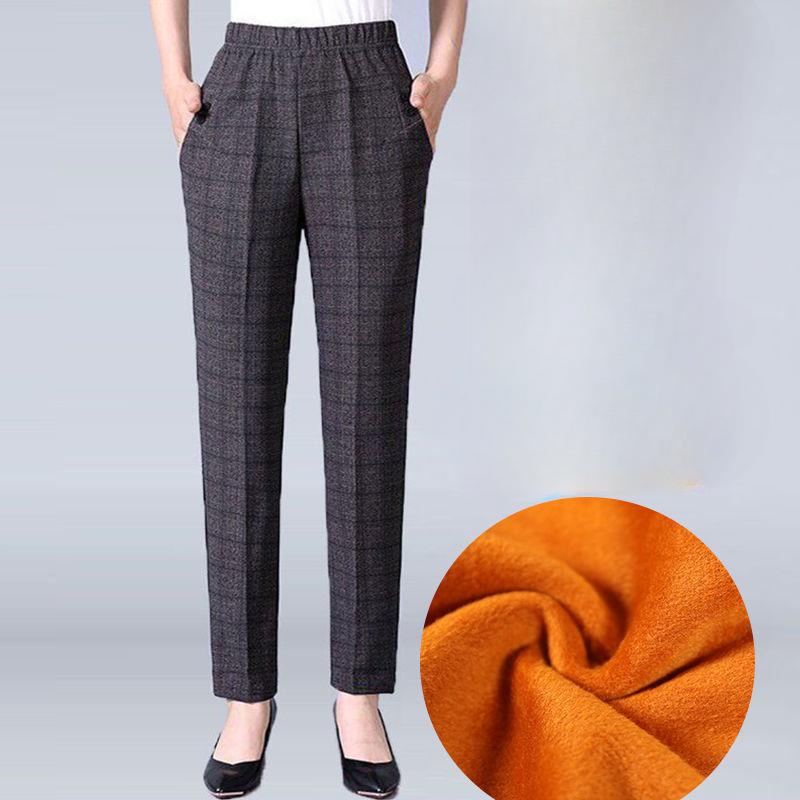 

8XL Брюки для женщин среднего и пожилого возраста, теплые брюки из плотного бархата с высокой талией, повседневные брюки из хлопка для мам, верхняя одежда, модели на осень и зиму 8XL