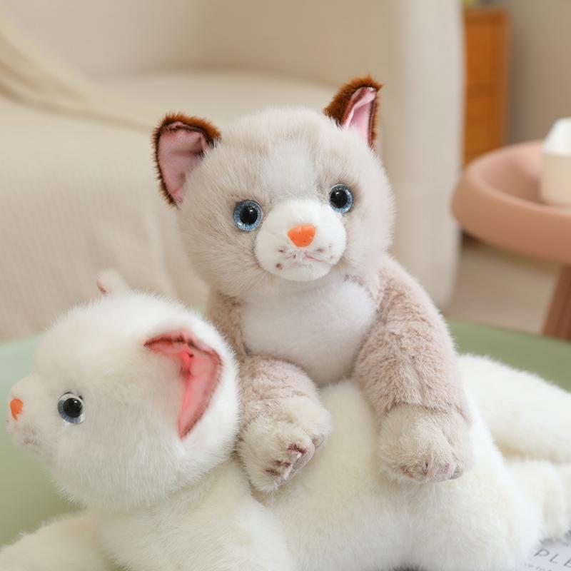 40Cm Fluffy Cat Plush Toy Stuffed Orange Grey Black White Brown Kitten Lying Animal Doll Like Real Plushie Companion Gift
