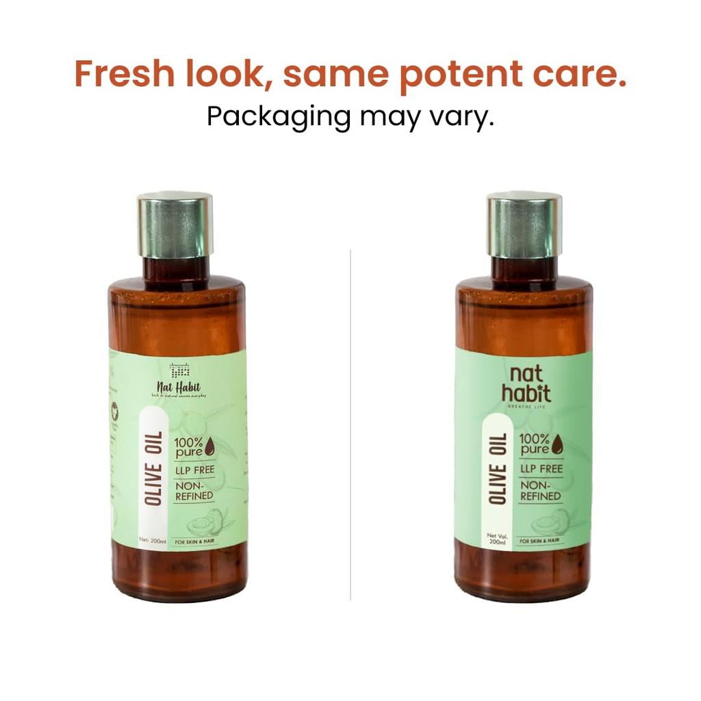 Nat Habit 100% Pure Olive Oil For Skin & Hair, Non-Refined, Chemical Free & Preservative Free - 200 ml