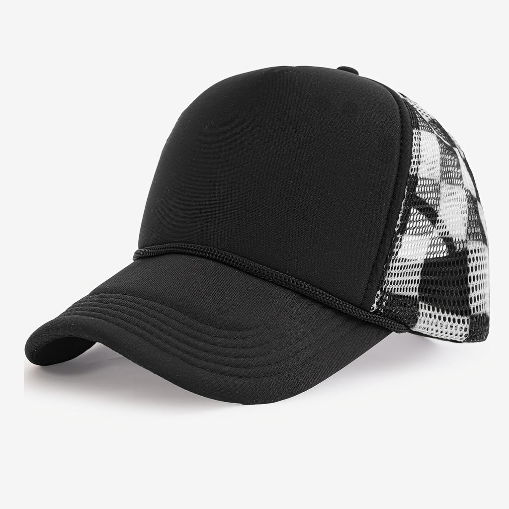 Mesh Trendy Versatile Two-tone Plaid Trucker Hat Casual Lightweight Breathable Outdoor Baseball Cap