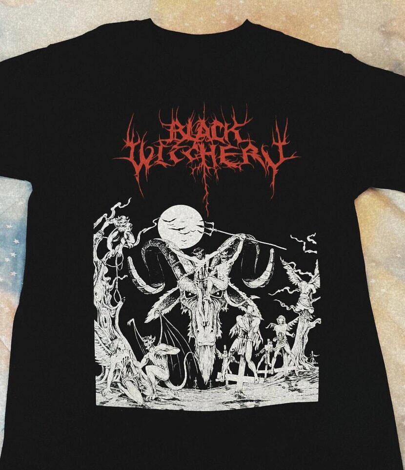 Vtg Black Witchery Band Heavy Cotton T Shirt For Men Black All Size KN070 Unisex T-Shirt L