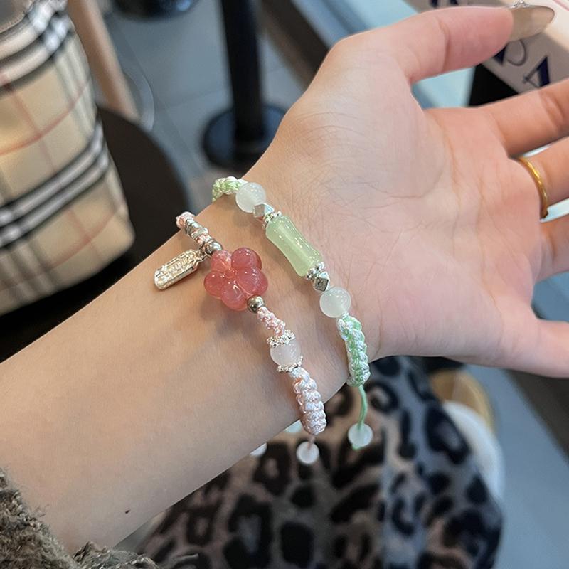 1/2 szt. Bransoletka w stylu chińskim, ręcznie pleciona, z bambusa i kwiatu śliwy, dla pary, przyjaźni, bransoletka z zawieszkami, biżuteria, akcesoria, prezenty