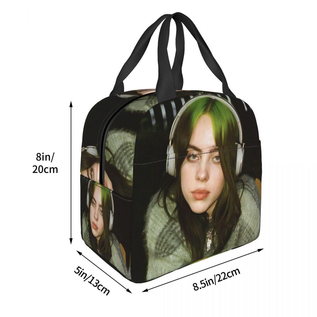 B-Billie-Girl E-eilish American Singer Insulated Lunch Bag Food Container Portable Thermal Cooler Lunch Boxes For School Office