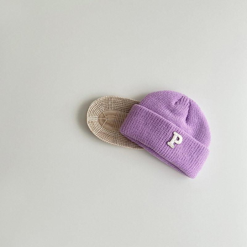 Korean Simple Letter P Logo Baby Knitted Wool Pullover Hat - Autumn & Winter Warm Melon Skin Baby Hat