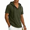 Men’s Short Sleeve Hooded T Shirt with Button Placket Casual Pullover Lightweight Drawstring Hoodie Top for Everyday Wear