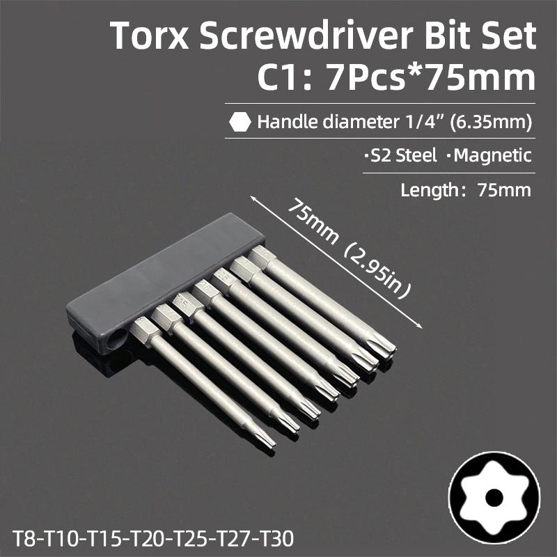 50/75/100/150mm Security Tamper Proof Magnetic Screwdriver Set Drill Bit Screw Driver Bits Hex Torx Flat Head 1/4" Hand Tools