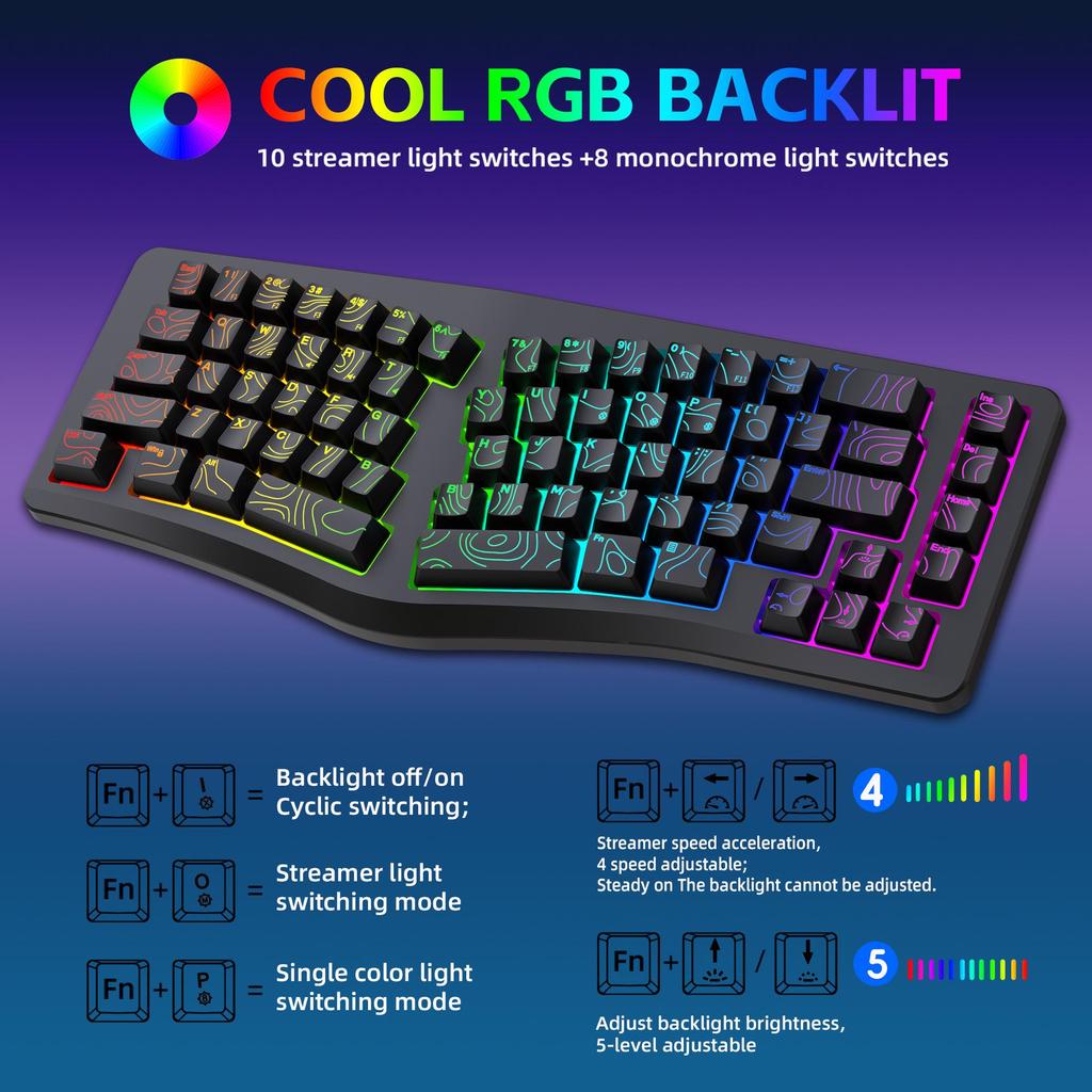 G131 RGB Ergonomic Gaming Keyboard, 69 Keys