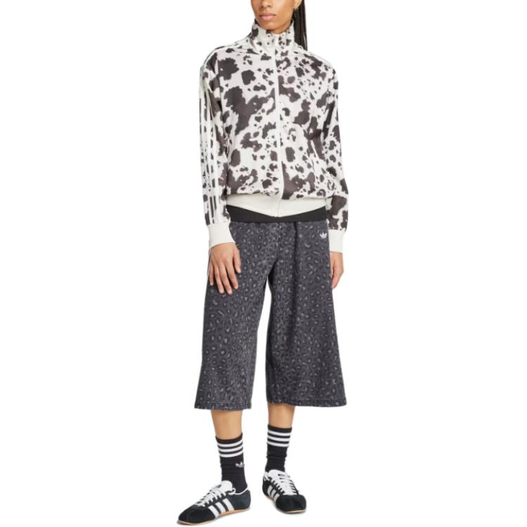 Adidas Originals Satin Track Top Striped Loose Fit Zip-Up Stand Collar Long Sleeve Jacket Women Jacket Gray White KA2683