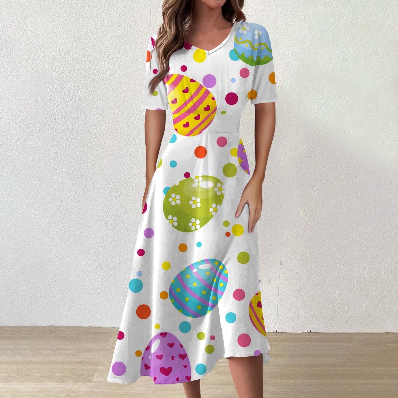 

Женское повседневное модное пасхальное платье с v-образным вырезом и коротким рукавом на талии, длинное свободное платье XL белый
