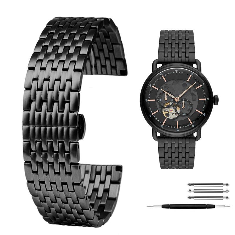 Klassisches Uhrenarmband aus Edelstahl, 20 mm, 22 mm, schwarzes Uhrenarmband für Armani Black Warrior AX7105 AR1970 für Huawei Watch Gt2/3