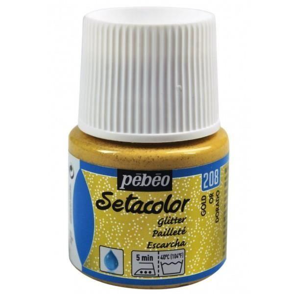 Peinture textile - Pébéo - Setacolor - Or N°208 - 45ml - Pailleté pour tissus clairs