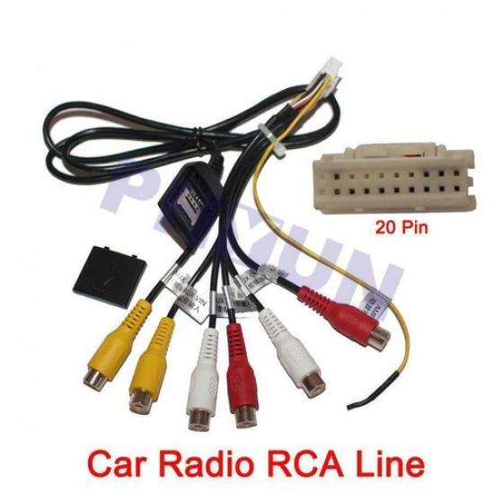 20Pin Interface RCA AUX IN/OUT Cable w/ SIM Slot For Android Radio Stereo Player