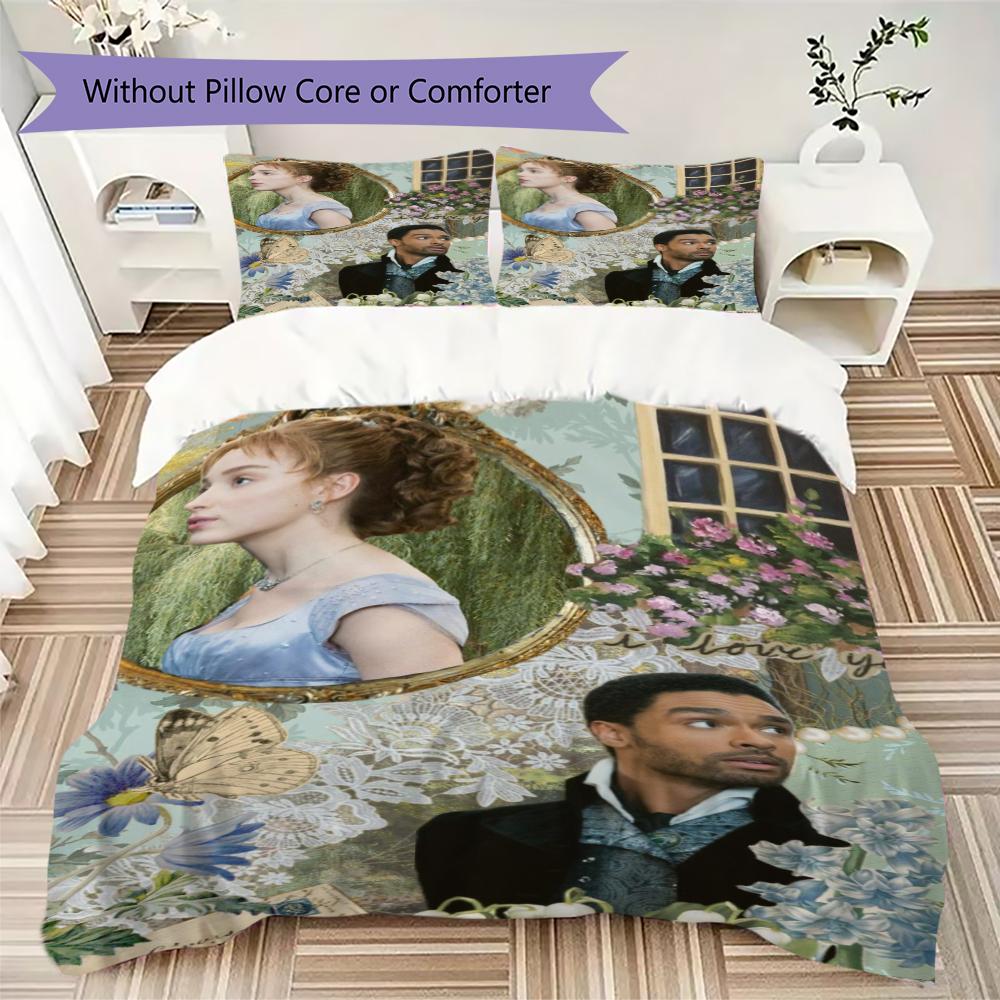 Bridgerton Pattern Bedding,Quilt Set Quilt Cover Pillowcase Home Birthday Gift(1 * duvet cover + 2 * pillowcase, without core)_lx
