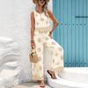 Printed Vest Vest Breasted Rubber Band Elastic Waist Wide-leg Pants Two-piece Set 2026 Spring Europe and America Summer Fashion