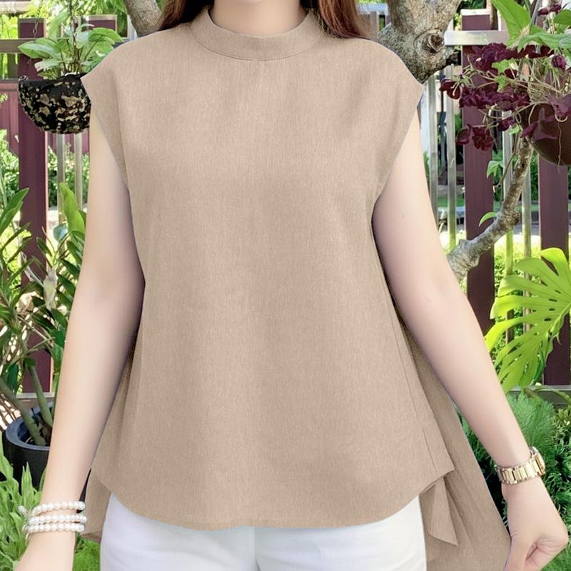 ZANZEA Women Casual Stand Collar Short Sleeve Irregular Blouse