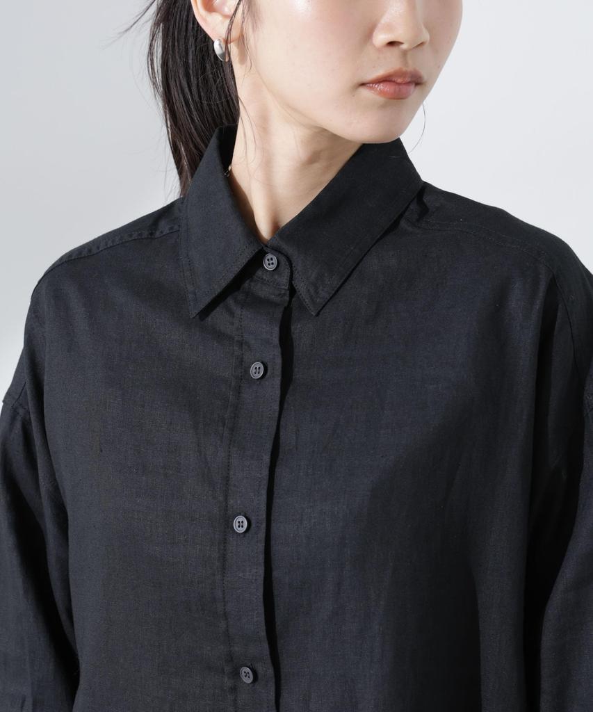 Nano Universe Linen Basic Wide F Anti-Smell Shirt, Women's, 010, Black, 673-5120309