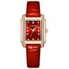 "Luxury Square Women's Watch Red Leather Band Diamond Waterproof Casual Business Style"