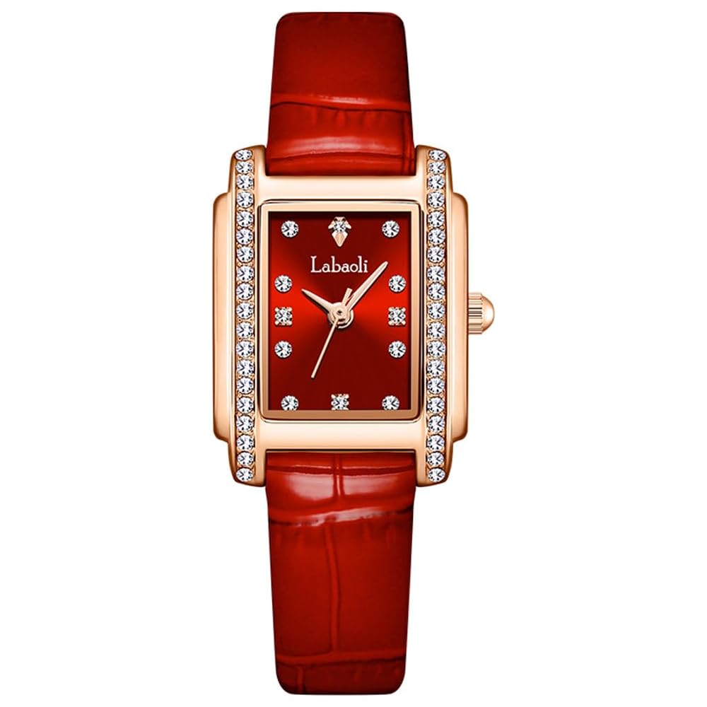 Luxury Square Women s Watch Red Leather Band Diamond Waterproof Casual Business Style