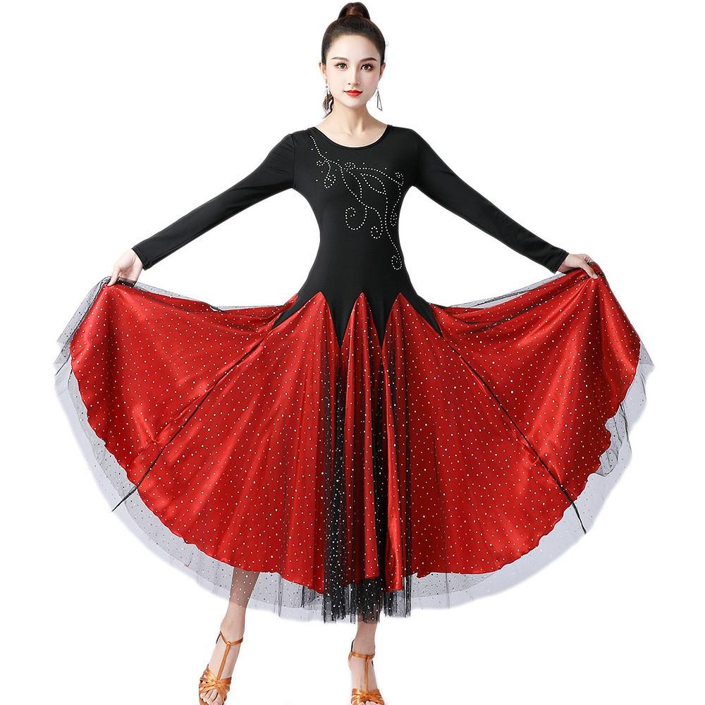 Women's Ballroom Dance Performance Dress Long-Sleeved Tango and Waltz Dress