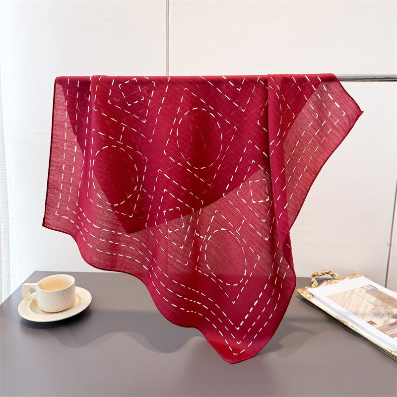 Geometric Lines Herringbone Cotton And Linen Small Square Scarf Silk Scarf Imitation Velvet Headscarf Shawl Sun Protection Scarf Women