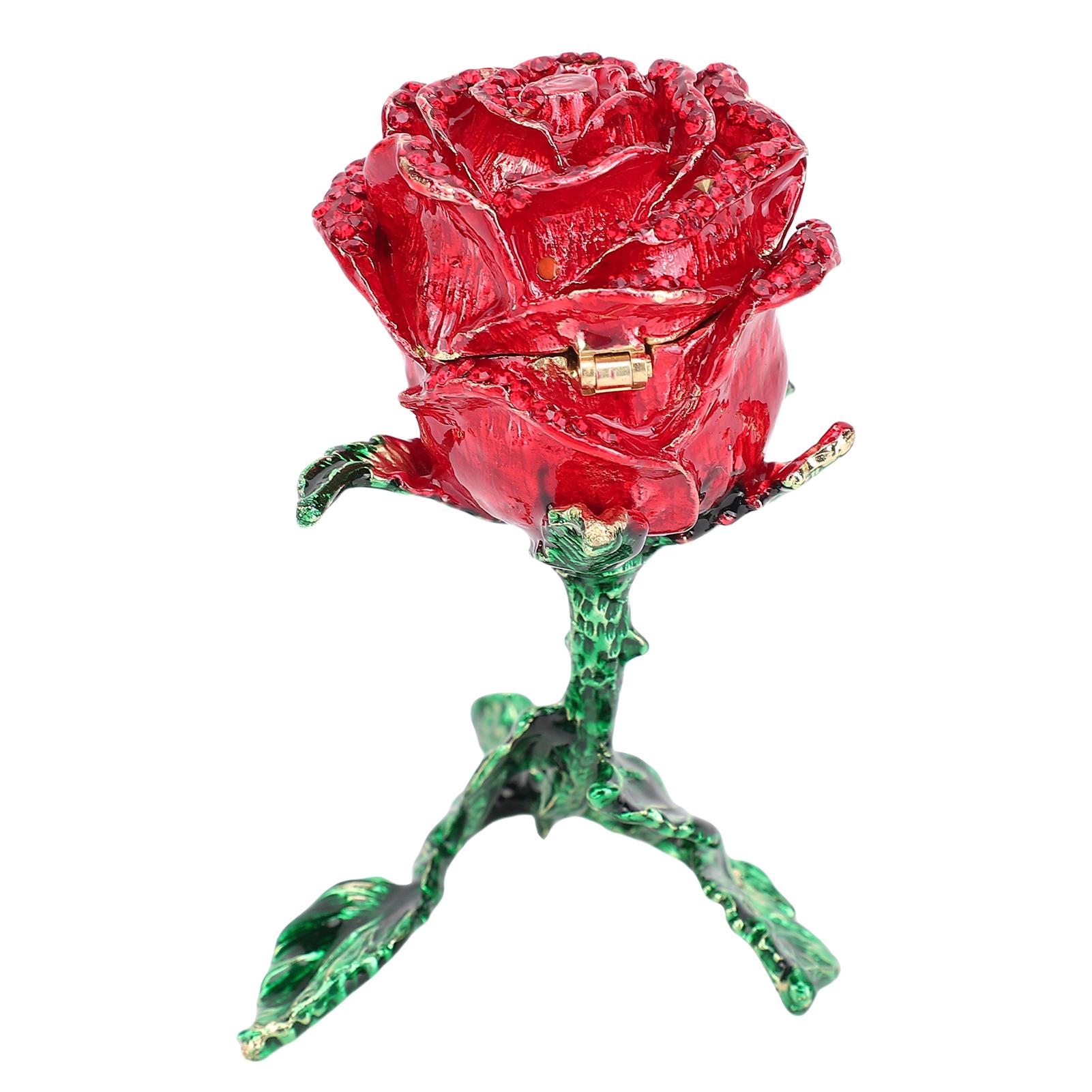 Enamel Rose Jewelry Box Zinc Alloy Exquisite Decorative Flower Shaped Trinket Box for Earrings Rings Necklaces