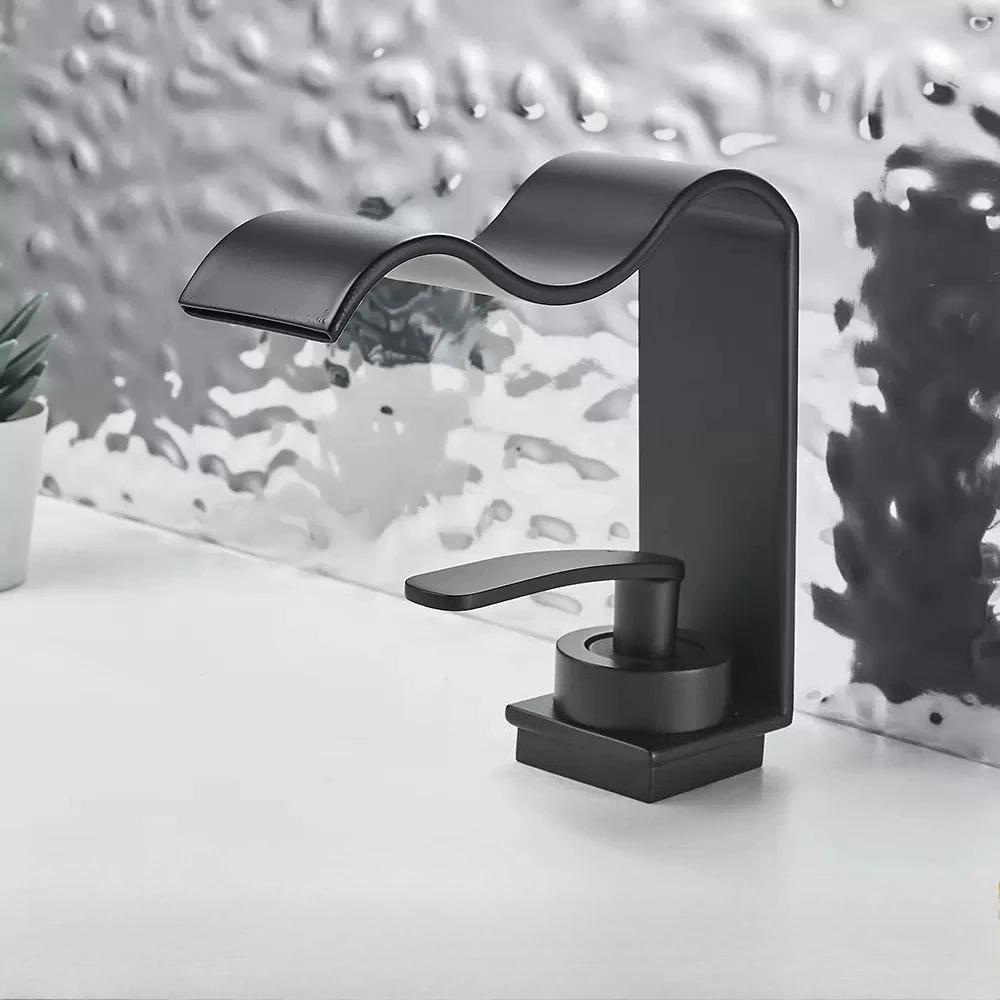 Modern Waterfall Faucet Single Handle 1 Hole Bathroom Sink Faucet Lavatory Vanity Wash Basin Water Faucet Vessel Crane Mixer Tap