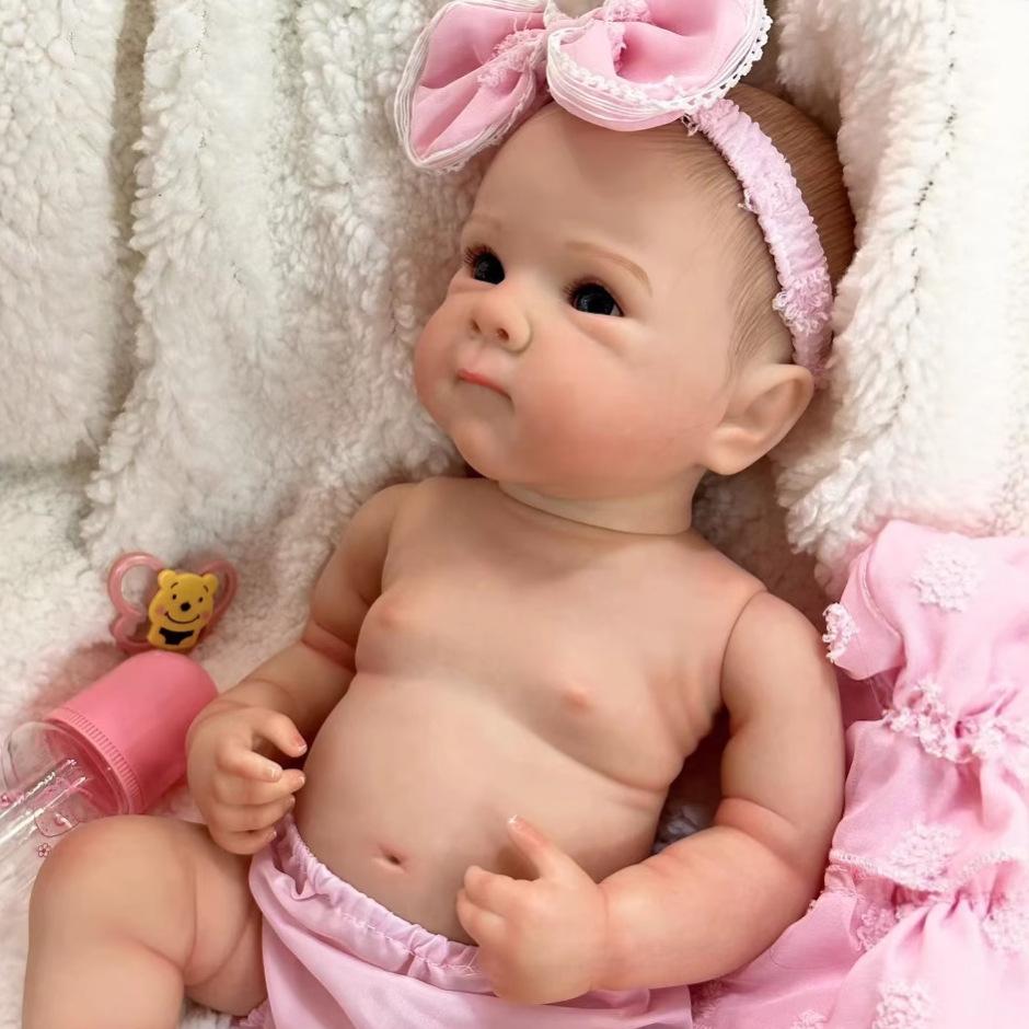 48cm Realistische Reborn-Puppe Badepuppe Bettie- Vollvinylkörper mit handbemaltem Haar & rosa Prinzessinnenkleid