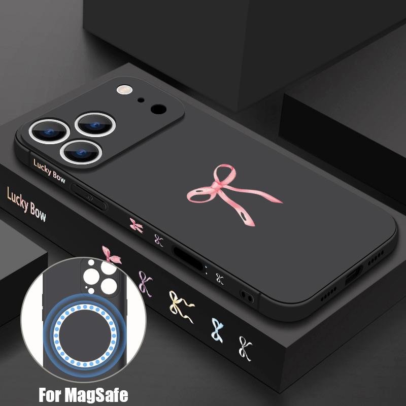 

Bowknots Print Case For iPhone 17 Pro Max iPhone 16 15 14 13 Pro Max Magnetic For Magsafe Soft Silicone Phone Back Cover iPhone 16 чёрный