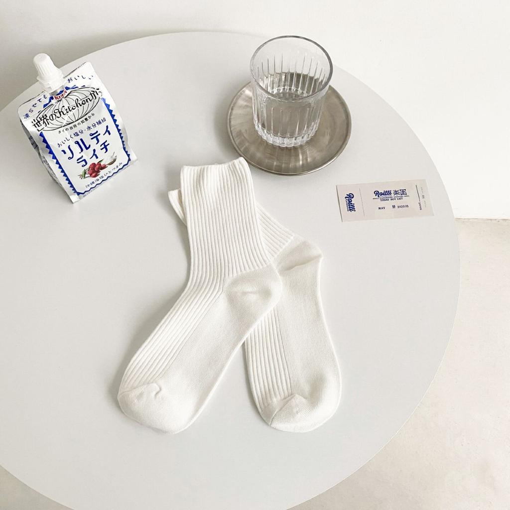 6 Pairs Of Solid Color Socks Women'S Medium Tube Stacking Socks Tide Japanese Milk White High Tube Tide Versatile Stockings