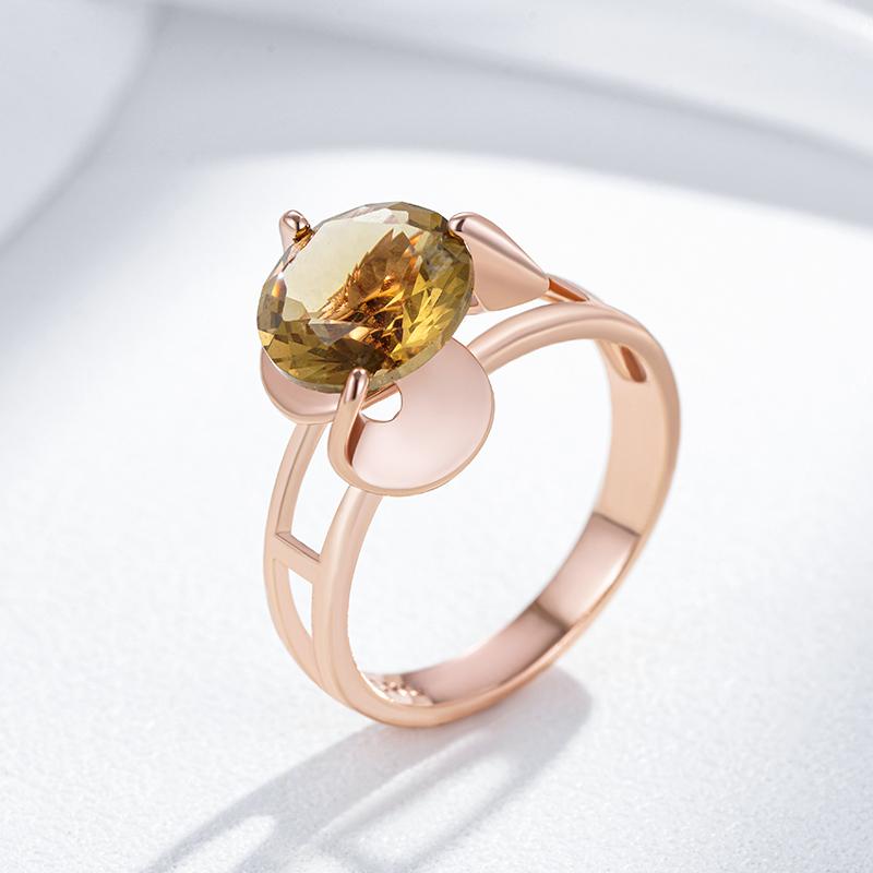 Modischer hellbrauner Stein Blumenring für Damen Einfach Roségoldfarben Natürlicher Zirkon Hohe Qualität Alltagsschmuck