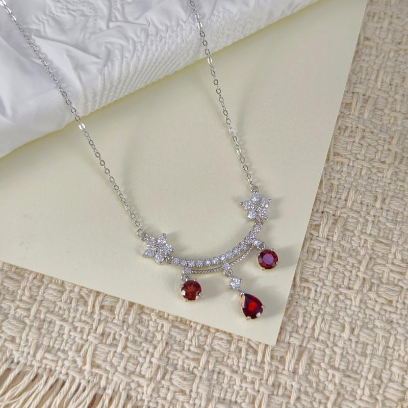 

Women 925 Sterling Silver Necklace Natural Crystal Pendant Cross Chain Choker Jewelry 925 silver